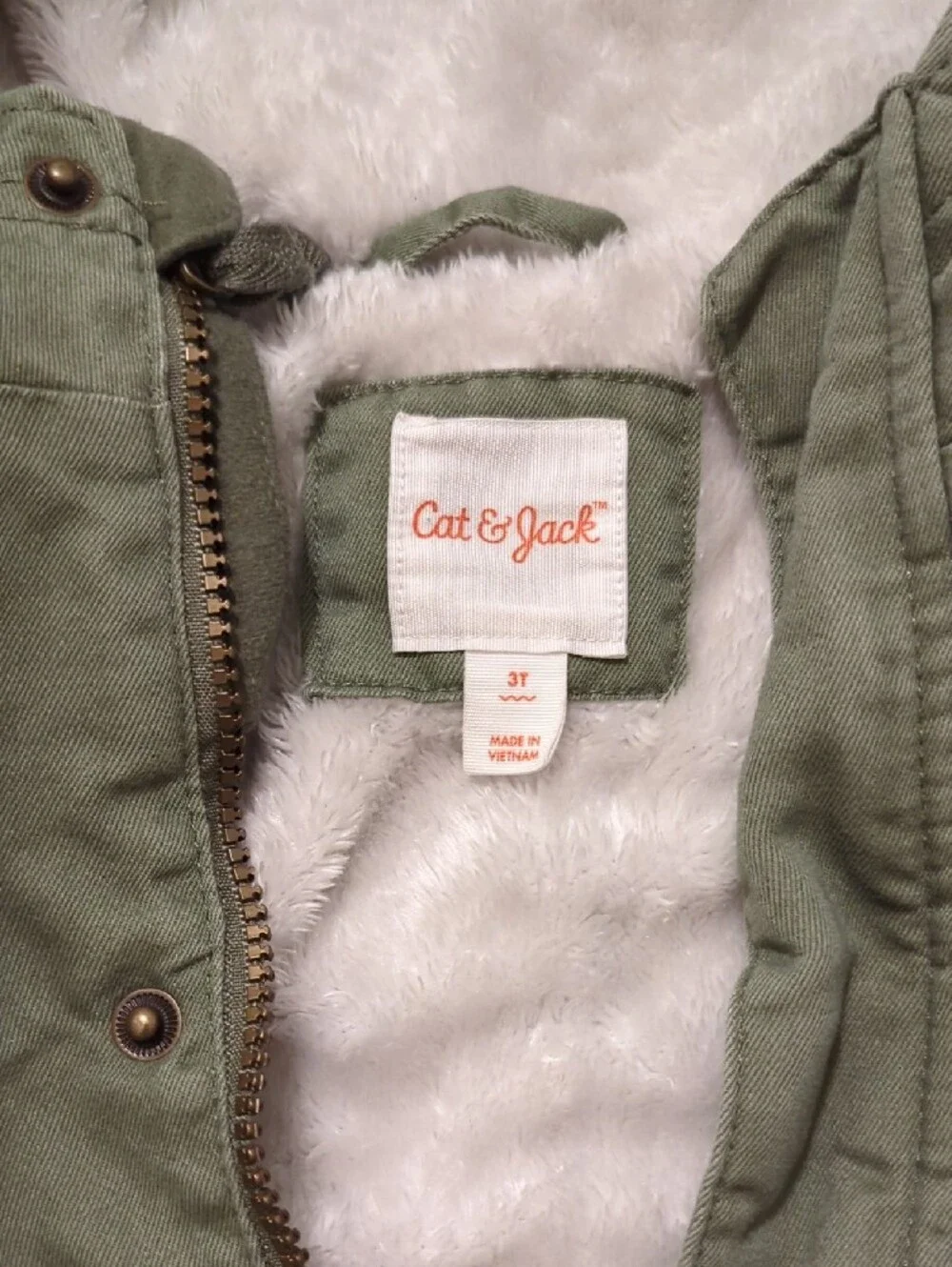 Cat & Jack Olive Green Hooded Puffer Jacket with Sherpa Lining